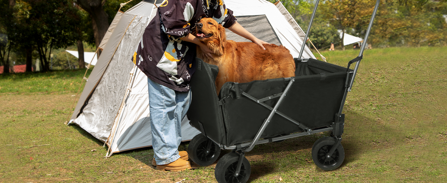 Складаний візок для собак REDCAMP з висувною задньою частиною, міцний, 134 л, великий, для кемпінгу, саду, спорту, покупок (Чорний, Basic)