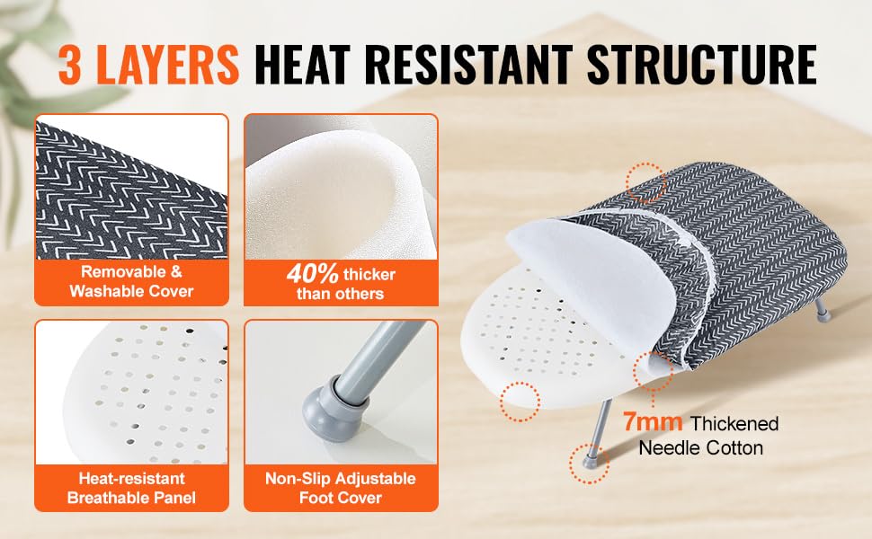 Гладильна дошка з парою VEVOR, 2 шт., з підставкою для праски, розкладний стіл, 1100 x 334 мм, 7 рівнів висоти, 20 кг, бежевий