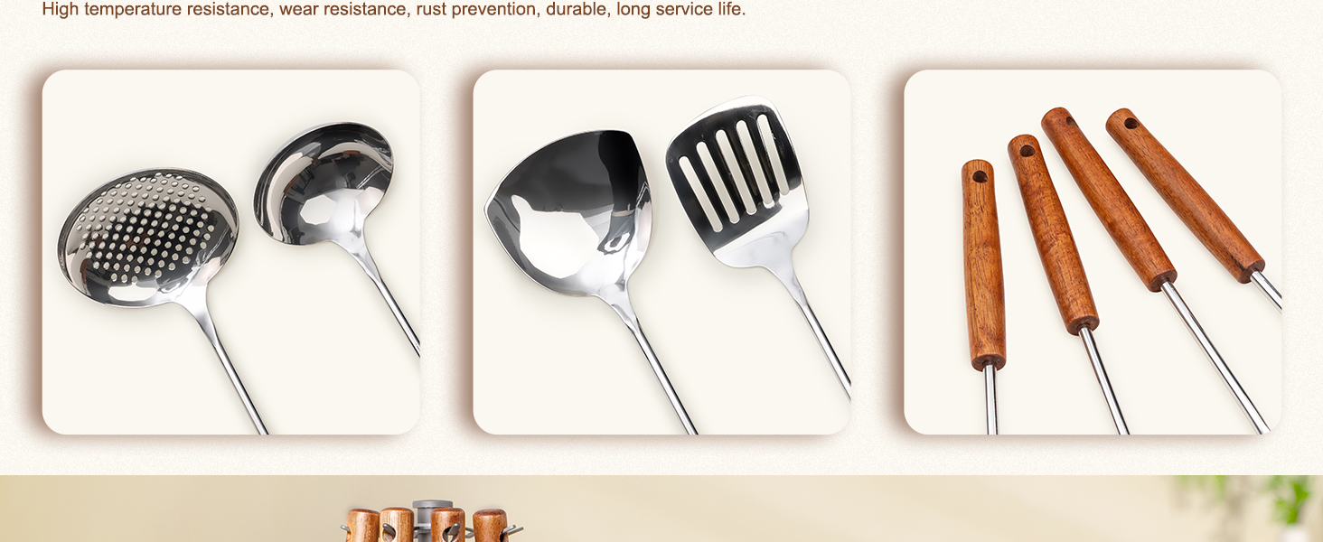 Набір кухонних лопаток та ложок Kellet з нержавіючої сталі 304, 36.2-38.1 см (4 шт., сріблястий)