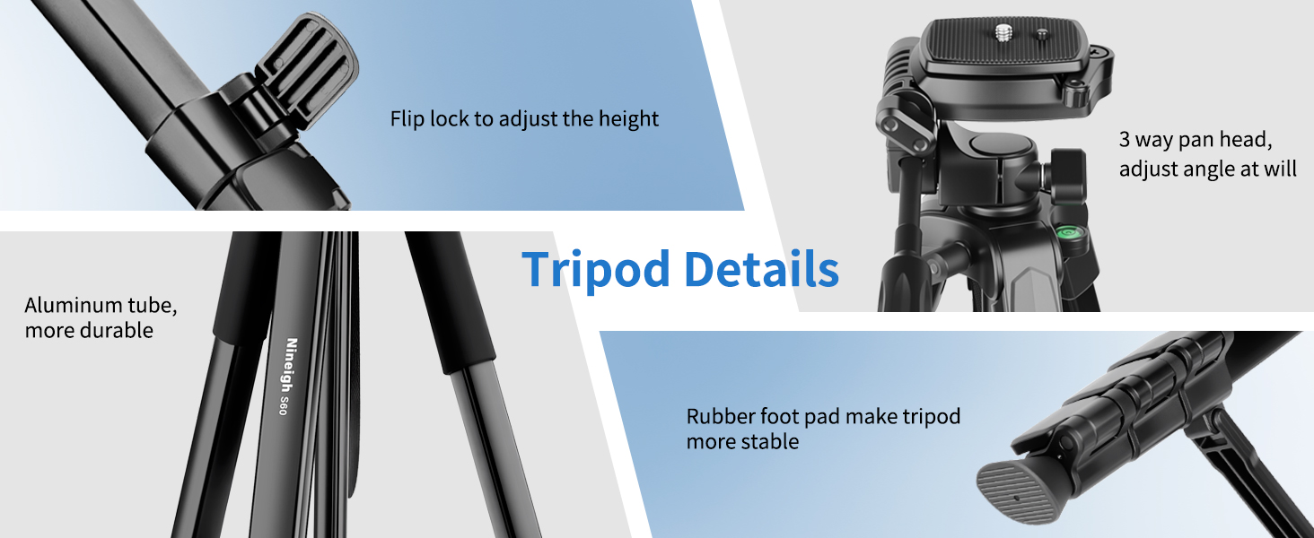 Штатив для камери Nineigh 172см, для смартфона з пультом, легкий, алюміній, 3-х секційний, для фото та відео