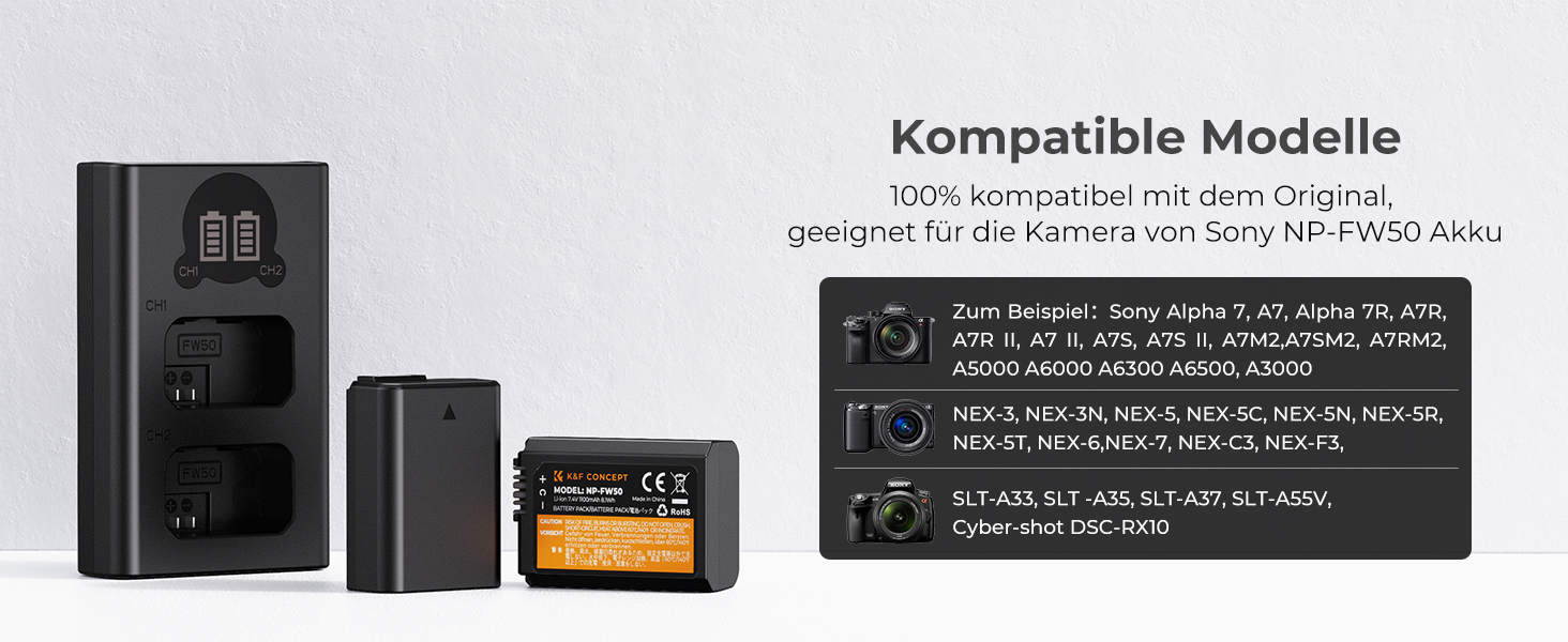 Зарядний пристрій та акумулятор K&F Concept NP-FW50 (2 шт.) для Sony (1100mAh)