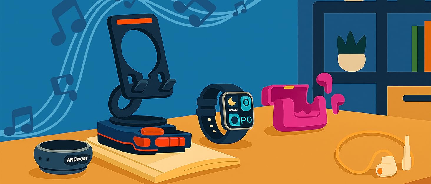 Портативна Bluetooth-колонка ANCwear з мікрофоном, на зап'ясті, білий шум (17 звуків), водонепроникна, для бігу, трекінгу та outdoor спорту, чорна