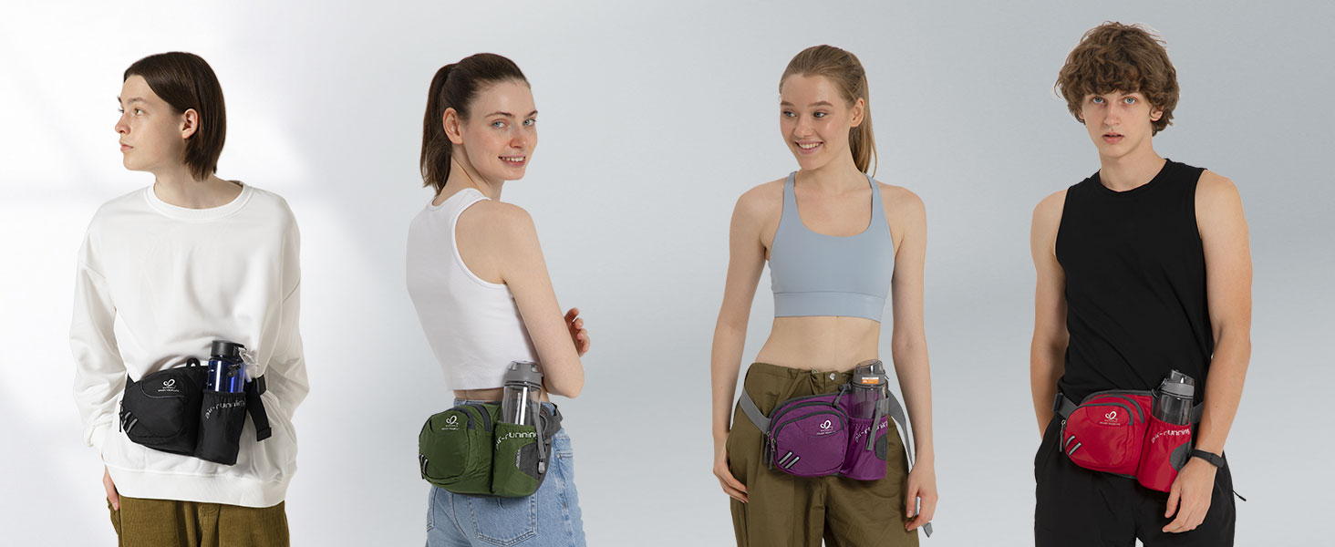 Спортивна поясна сумка Waterfly з тримачем для пляшки, сіра. Для бігу, велоспорту, кемпінгу, подорожей та інших активностей.