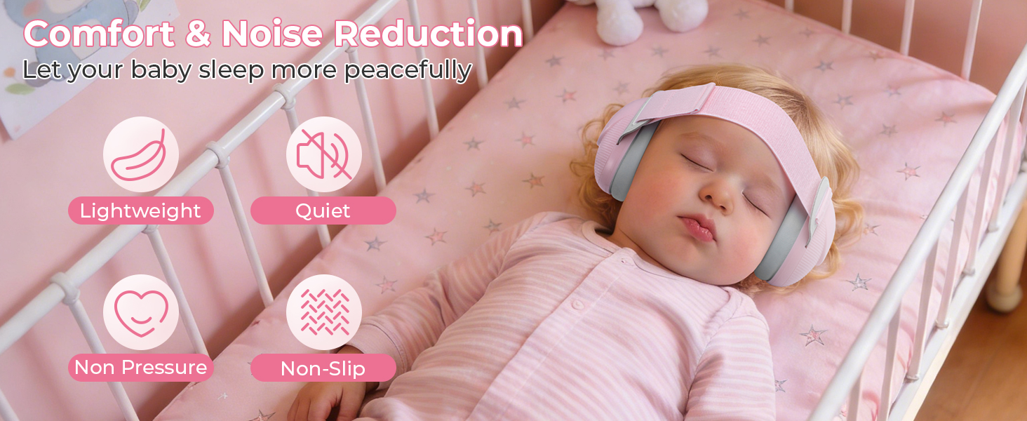 Дитячі навушники для захисту від шуму, регульовані, 0-48 місяців, сертифіковані CE та ANSI, 25 dB, для літаків, сну, рожеві