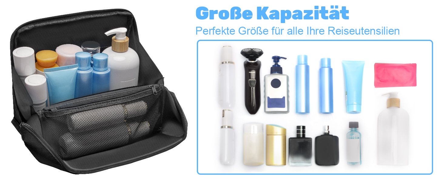 Чоловіча та жіноча дорожня косметичка Lermende з подвійною блискавкою, великий об'єм, зручна ручка для подорожей. (Чорний)