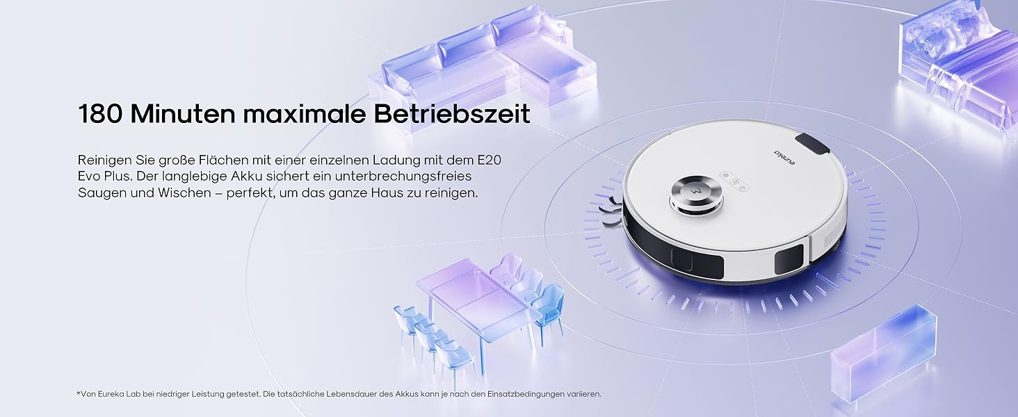 Робот-пилосос Eureka E20 Evo Plus з функцією миття та автопорожненням, 10000 Па, для твердих підлог та килимів, білий