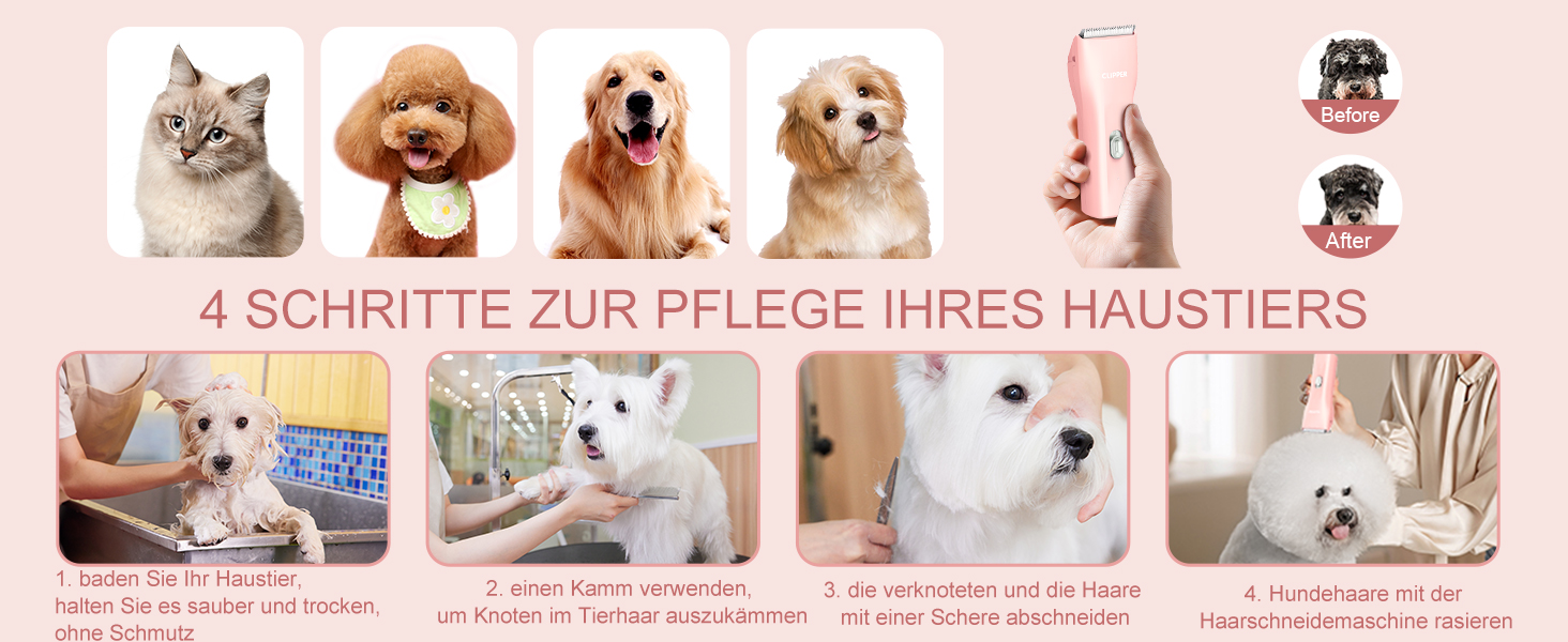 Професійна машинка для стрижки собак з густим хутром, бездротовий набір для грумінгу котів та собак, акумуляторна машинка для стрижки собак, котів, кроликів (Рожева)