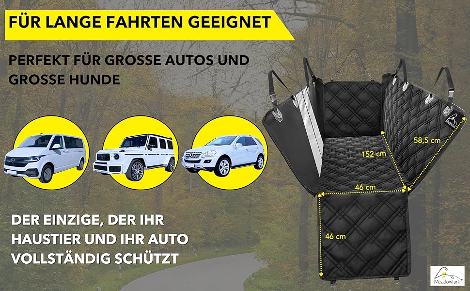 Meadowlark® Автоковдра для собак на заднє сидіння - Водостійка, повна комплектація, сітчасте вікно, захист від шерсті, бруду та подряпин, 2 чохли на підголівники, XL, Чорний (152.5 x 162.5 см)
