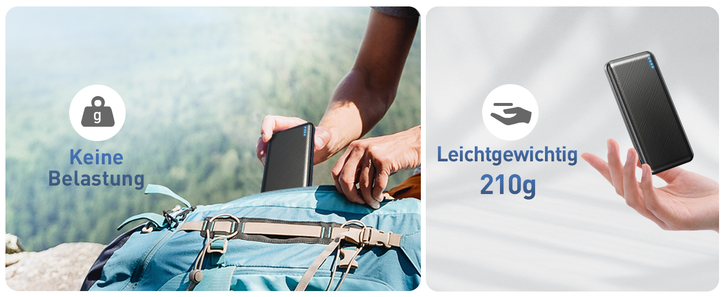 Портативний зарядний акумулятор Power Bank 10000mAh, ультратонкий, з USB-C, 2 USB виходи, сумісний з iPhone, iPad, Samsung, AirPods