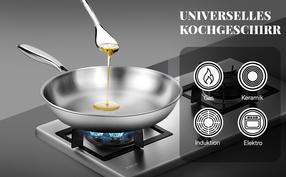 Сковорода Deedro 28 см, індукційна, нержавіюча сталь, без покриття, для всіх типів плит, знімний ручка, можна використовувати в духовці та мити в посудомийній машині