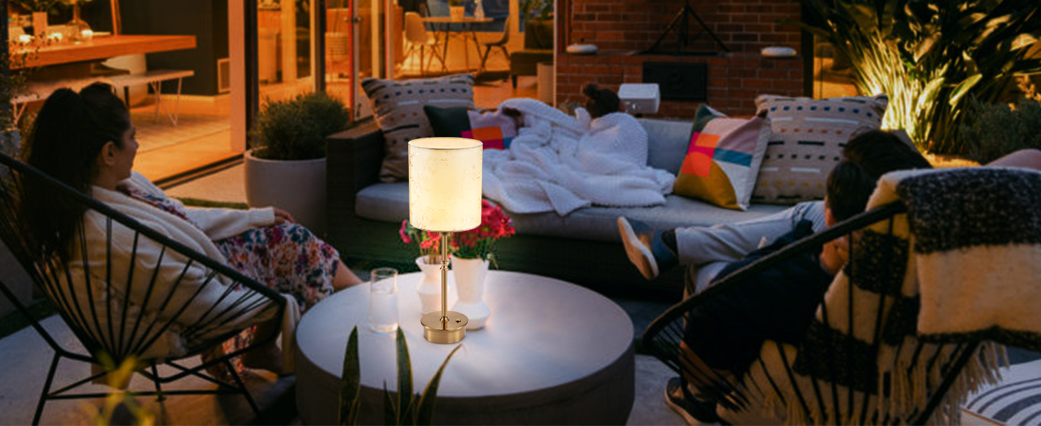 Нічна лампа OCEST на акумуляторі, сенсорне керування, регулювання яскравості, декоративне освітлення для дому, кухні, тераси, обіднього столу. Тканинний абажур кольору античне латунь, висота 41,5 см