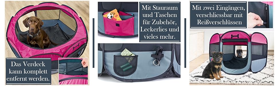 Вольєр для цуценят Petigi XL, 115x115x65 см, рожевий. Підходить для собак, кроликів, морських свинок, котів.