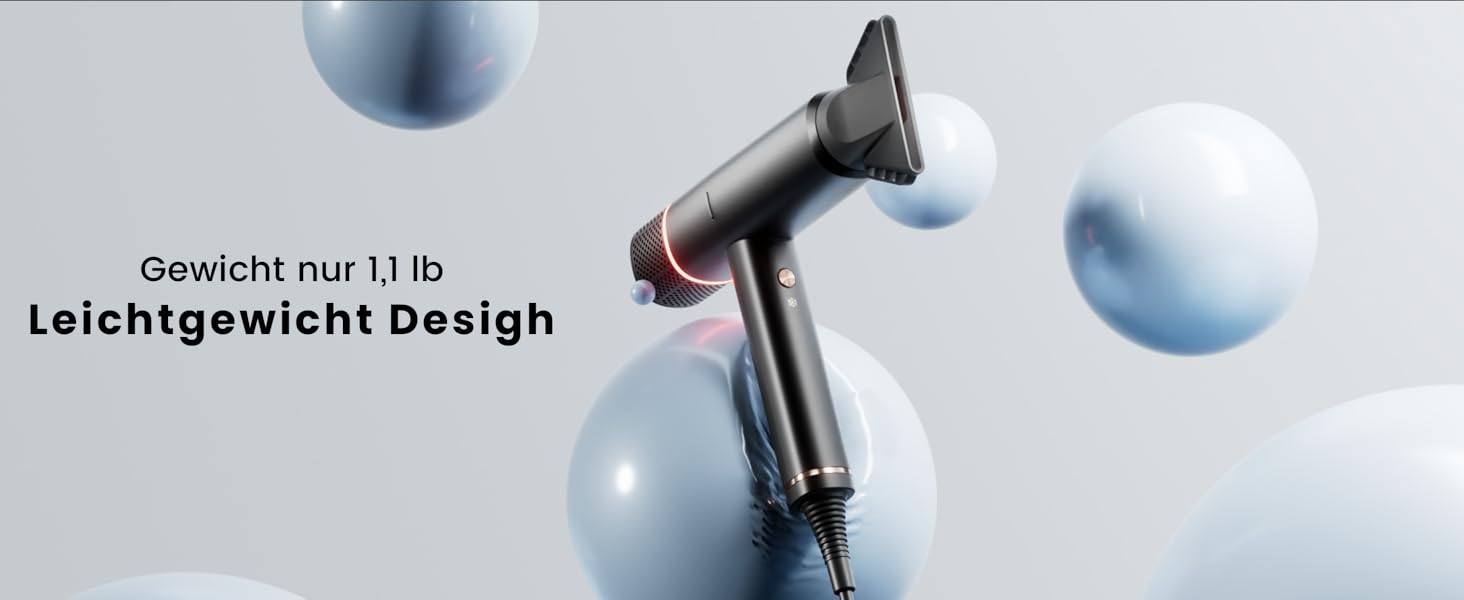 Іонізатор для волосся Föhn: Швидкий фен з дифузором для жінок та чоловіків, 3 режими, 2 швидкості, чорний