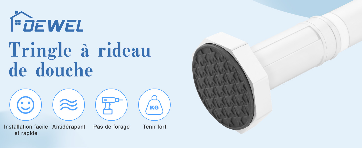 Регульована телескопічна штанга DEWEL для карнизів, душових кабін, без свердління, для штор, спальні, ванна кімната (діаметр 3см, 70-120см, білий)