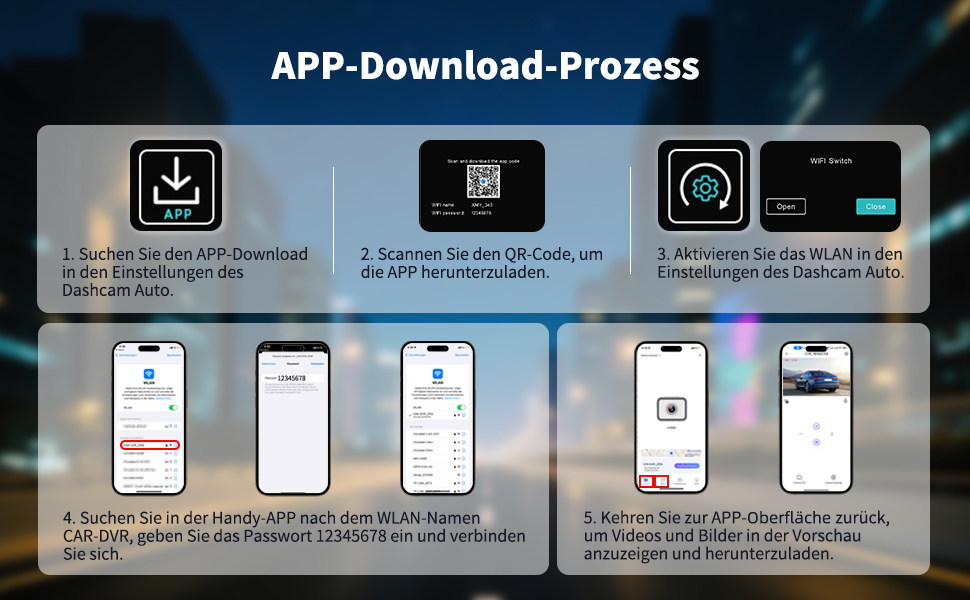 Відеореєстратор в авто Dash Cam 2K/1080p з 64GB SD-картою, 4 камери, IPS-дисплей 3