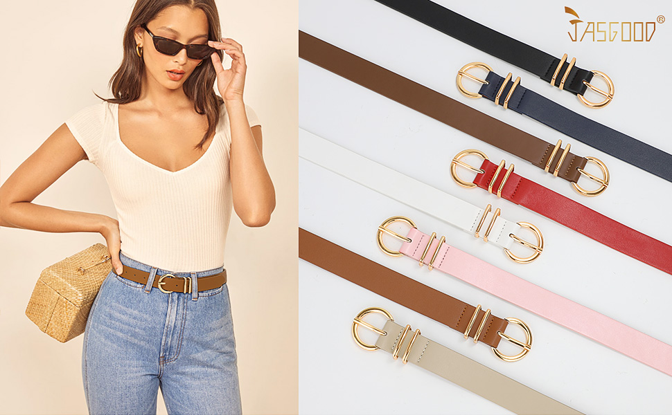 Жіночий шкіряний ремінь JasGood з золотою пряжкою, 120 см (підходить для талії 91-105 см)