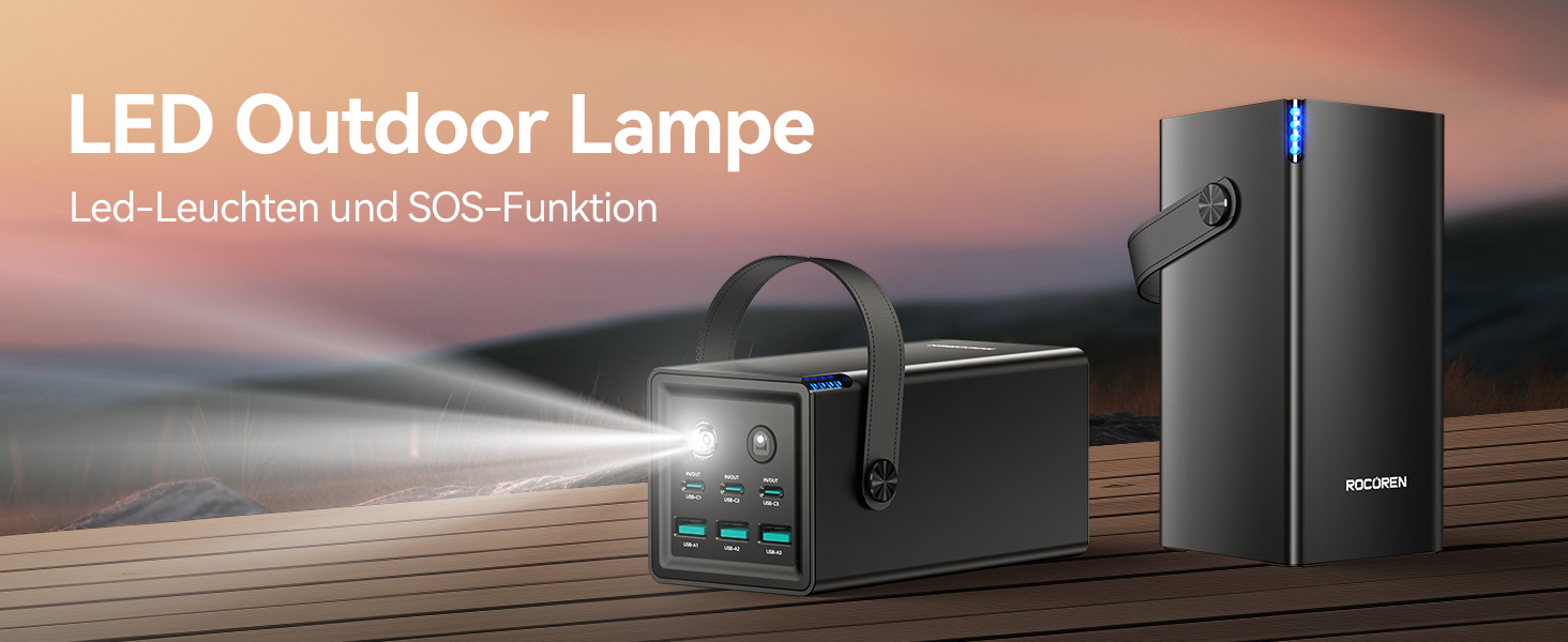 Power Bank Rocoren 50000mAh з 6 портами USB (USB-C та USB-A) для кемпінгу та подорожей. Швидка зарядка 67.5W. Сумісний з iPhone, iPad, планшетами. Чорний