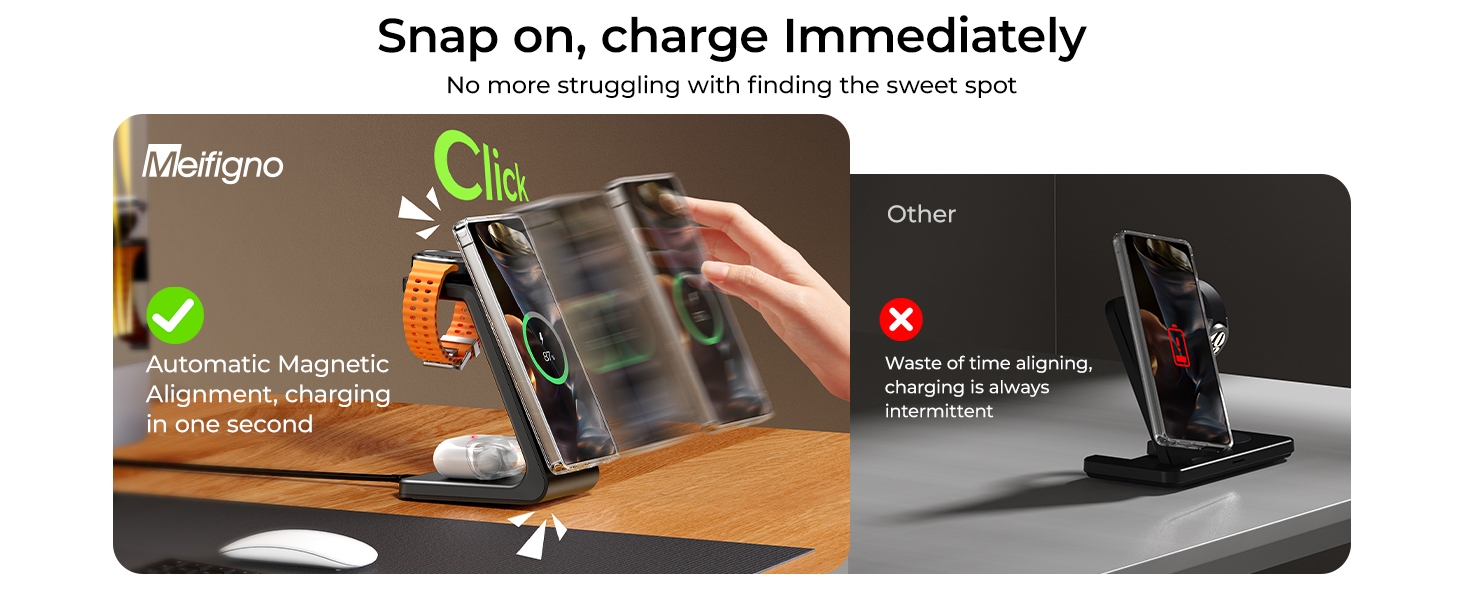 Магнітна зарядка 3-в-1 для Samsung Galaxy: швидка бездротова зарядка Mag-Safe для S25 Ultra/S24/S23, Z Fold/Flip, Galaxy Watch Ultra/7/6 та Galaxy Buds Pro (чорний)