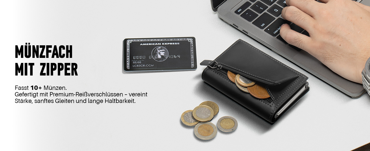 Чоловічий гаманець з RFID-захистом та відділенням для монет, Smart Wallet з вікном для документів, шкіряний гаманець для карт (чорно-червоний)