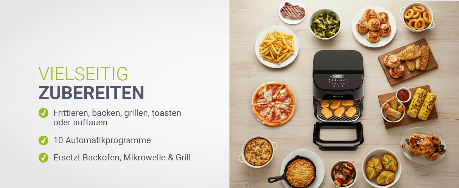 Фритюрниця повітряна Juskys® 12L, чорна, з LCD-дисплеєм, 10 програм, 25—200 °C, з аксесуарами