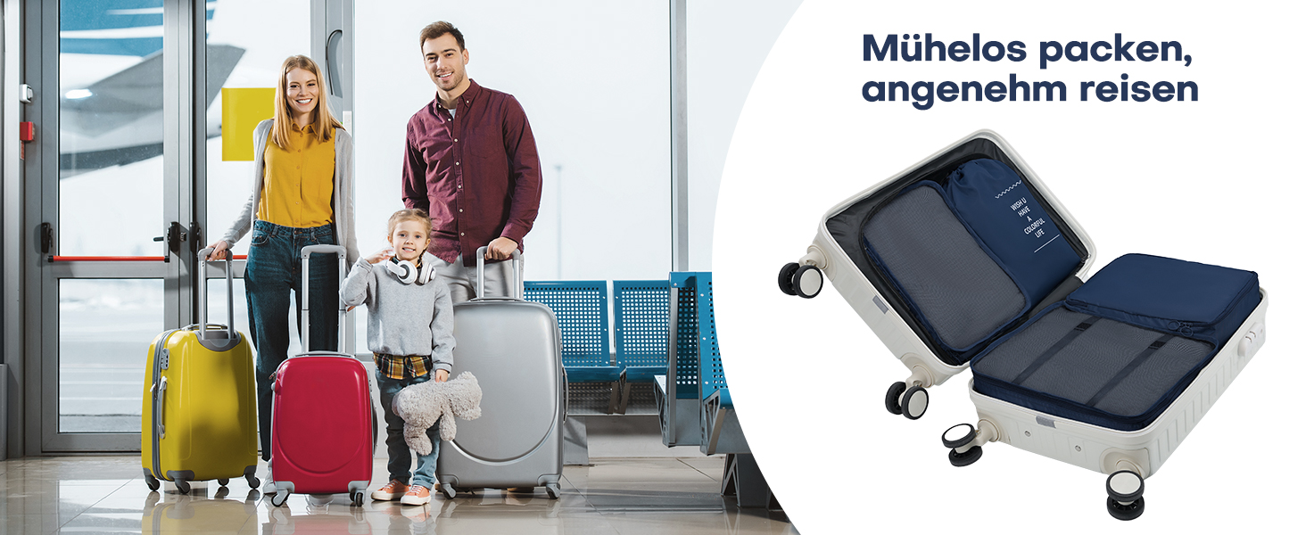 Органайзери для валізи Packing Cubes, 8 шт., водонепроникні, блакитні + косметичка