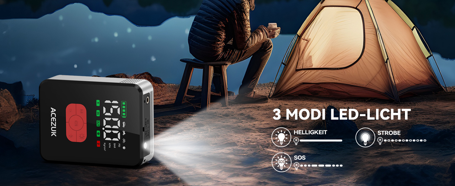 Powerbank Starthilfe 7000A з компресором 150PSI для автомобілів, LED-ліхтарик, 12V