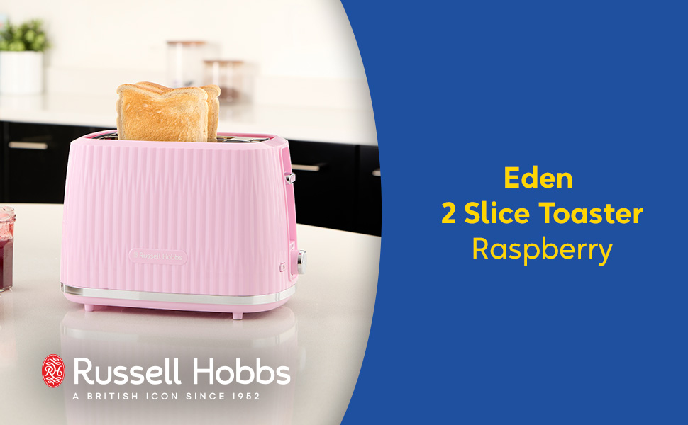 Тостер Russell Hobbs Eden з 2-ма відділеннями, 6 рівнів підсмажування, підігрів, розморожування, стоп-функція, крихтозбірник, підставка для бургерів, 27374-56 (полуниця)