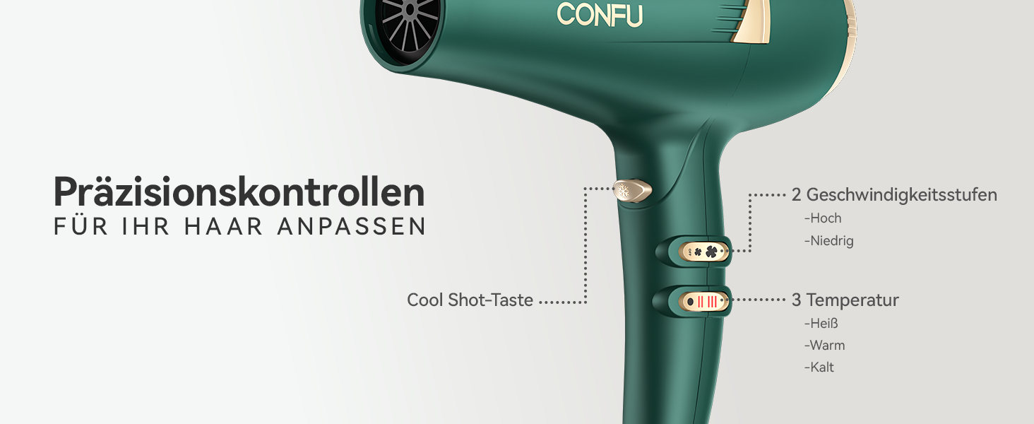 Професійний іонізатор для волосся Föhn: Швидкий фен з іонізацією, 3 режими нагріву, 2 швидкості, насадка-дифузор, 2400W, для дому та салону