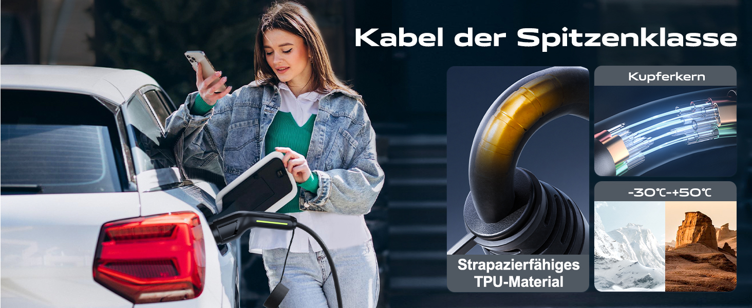 Кабель зарядки для електромобіля Type 2, 3.6kW, 5м, 6A-16A, LED-індикатор, IP65, EC11