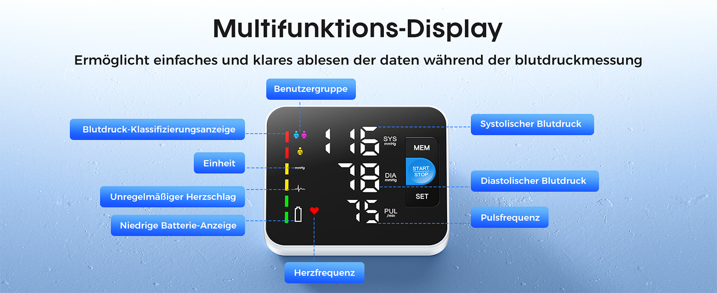 Тонометр на плече Oberarm з голосовим оповіщенням, LED-дисплеєм, для обхвату плеча 22-42 см, пам'ять на 3 користувача, зарядка Type-C, чорний