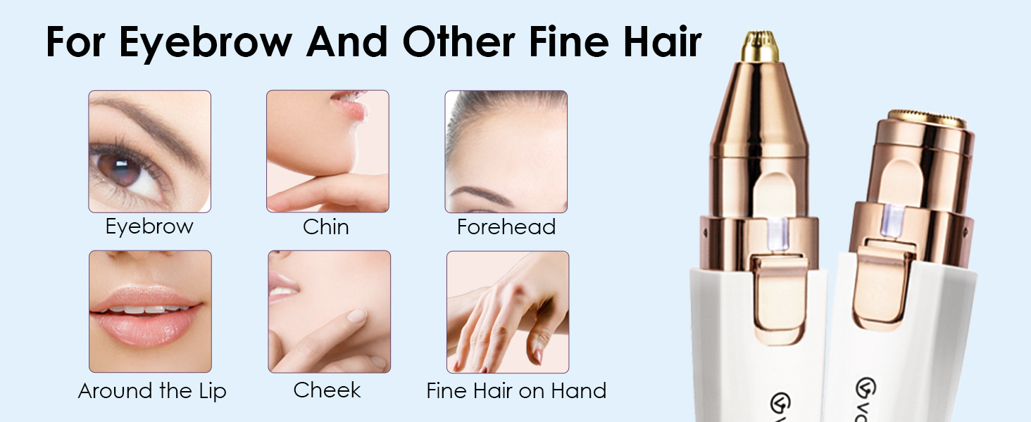 Тріммер для обличчя та брів 2-в-1 VG VOGCREST з LED-підсвічуванням - безболісне гоління обличчя, губ та тіла