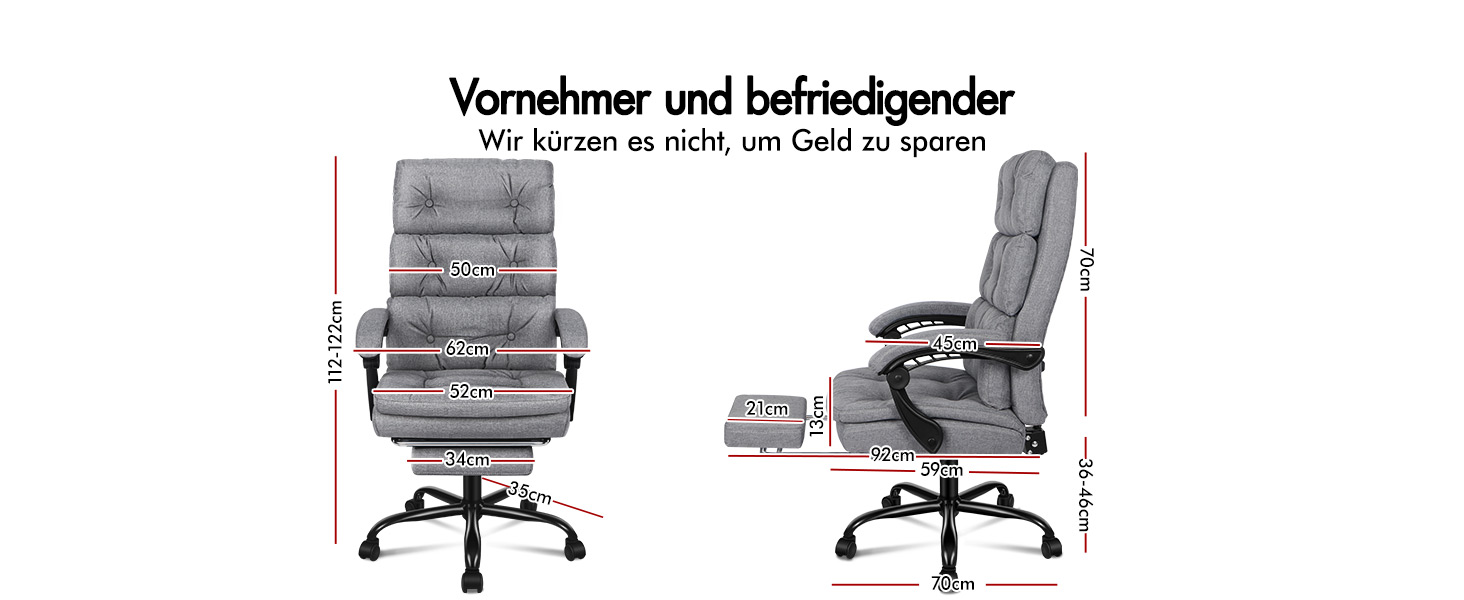 Офісне крісло ALFORDSON з регулюванням нахилу 150°, обертання 360° та підставкою для ніг, PU-шкіра, глянцево-чорний (Palmer - сірий льон)