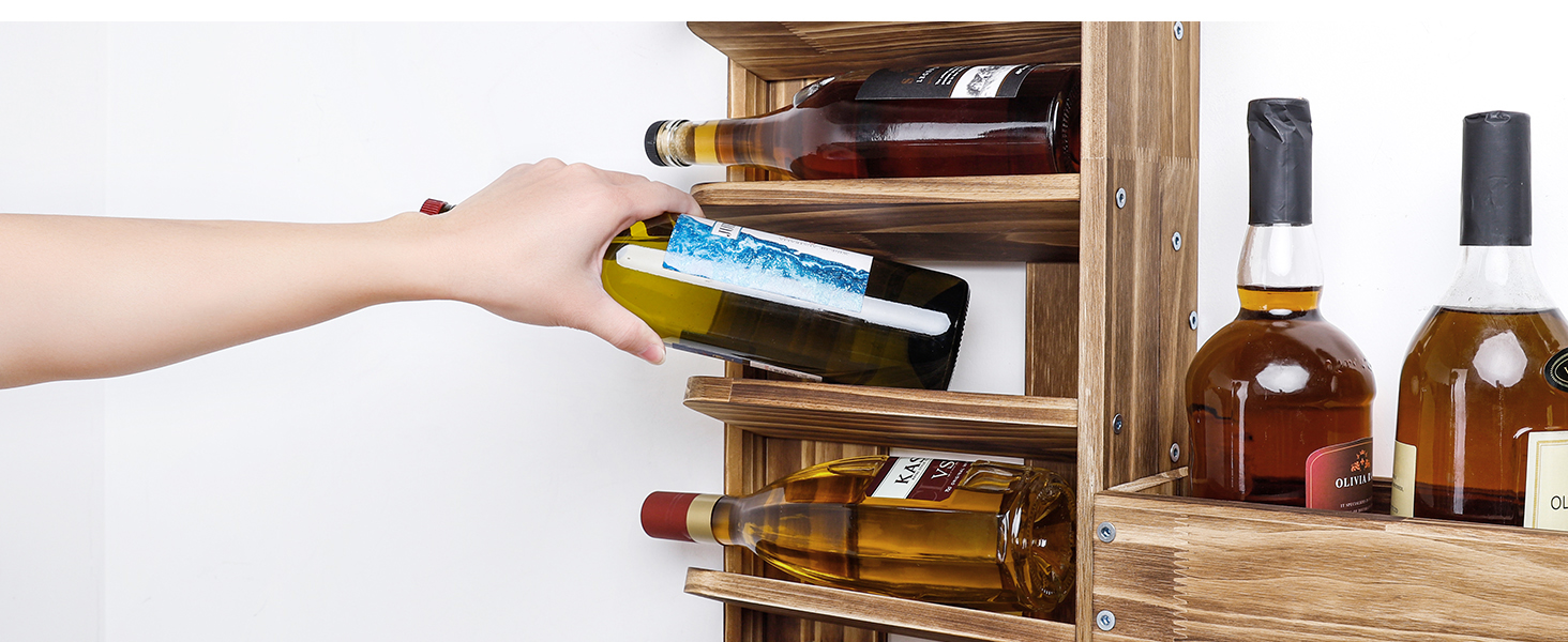 Стійка для вина Yorbay з підігрітим деревом, настінна з тримачем для корку, для келихів для вина та віскі, утримувач для пляшок, домашній бар, вінтаж, подарунок (без LED)