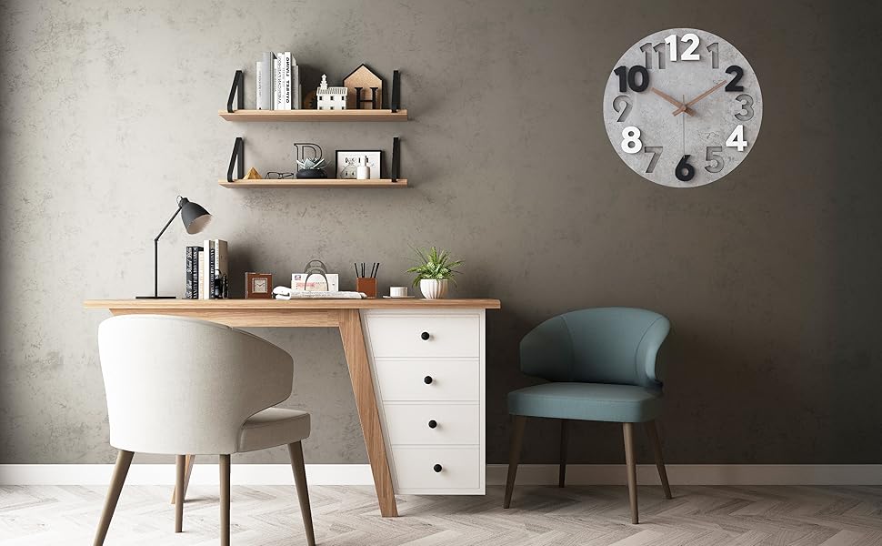 Sinsoledad 30cm Large Wall Clock No Ticking Sound Modern Wood 3D Wall Clocks for Living Room Bedroom Kitchen (Gray)