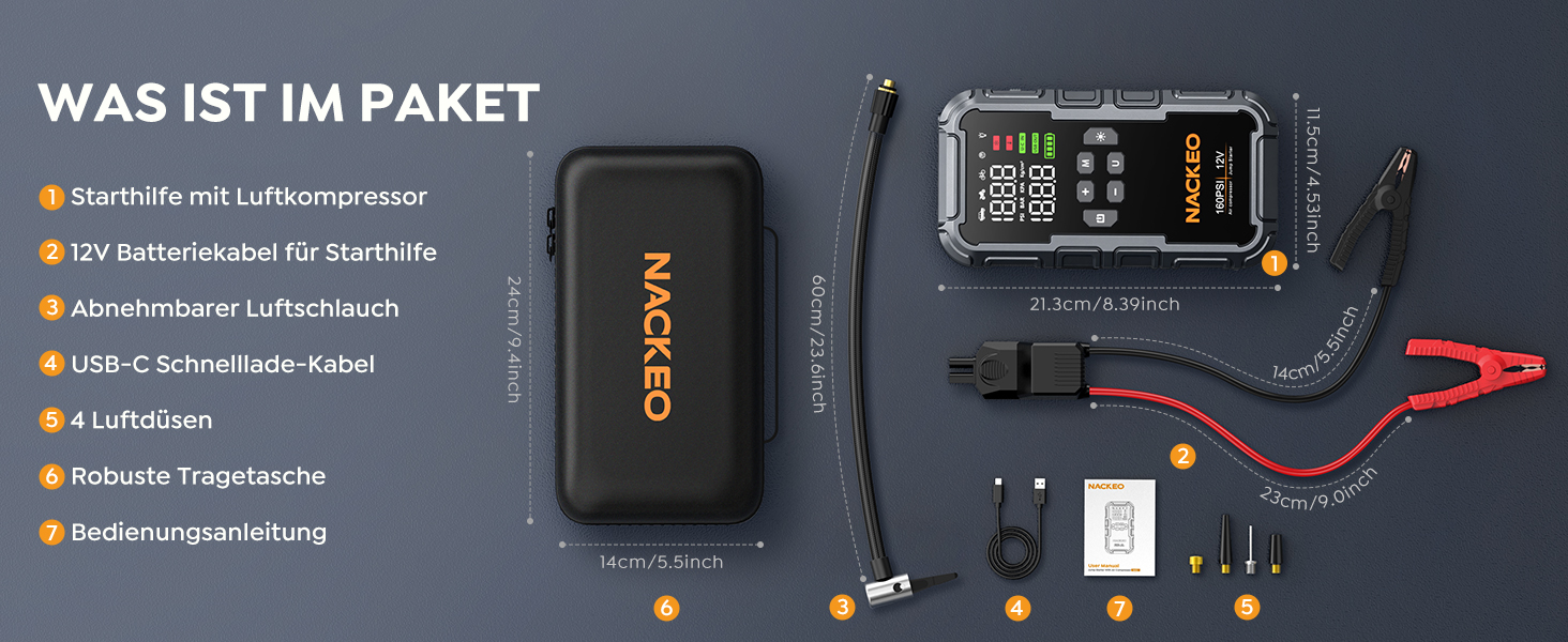 Powerbank для автомобіля з компресором 160PSI та пусковим струмом 12V (бензин/до 12L дизель) з LED-ліхтарем та LCD-дисплеєм