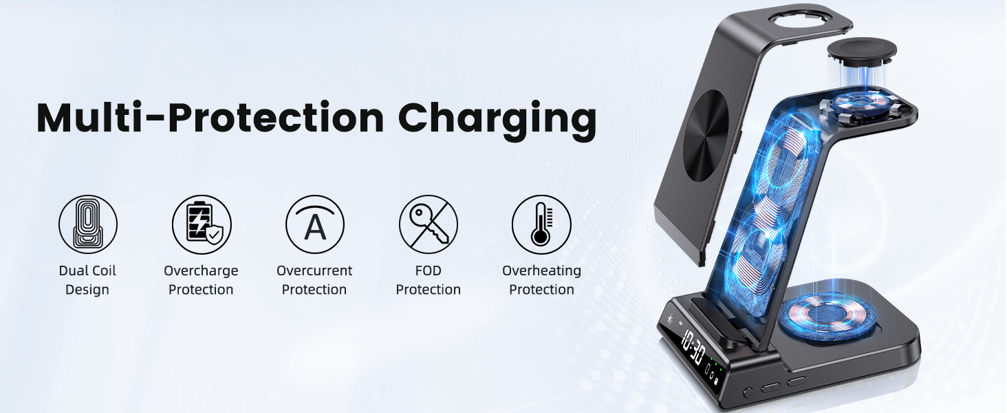 Зарядна станція 3-в-1 для Apple: iPhone 16/15/14, Apple Watch 10/9/8/7/6/SE та AirPods Pro/4. Бездротова зарядка