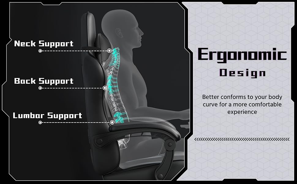 Ігрове крісло Yaheetech Ergonomic Gaming Chair з функцією масажу, підставкою для ніг та регулюванням спинки 90-135°, офісне крісло для геймерів та дому, чорне