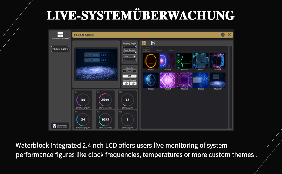 Thermalright FW 360 - рідинна система водяного охолодження CPU з 3 вентиляторами PWM, LCD-дисплей 320*240, підтримка AMD/Intel (AM4/AM5/LGA1700/1851)
