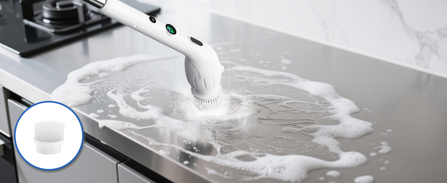 Електрична щітка для чищення з 9 насадок, щітка для швів, водонепроникна IPX8, електричний скрубер з регульованою ручкою, 2 швидкості для ванної кімнати, кухні, авто, підлоги, білий+чорний