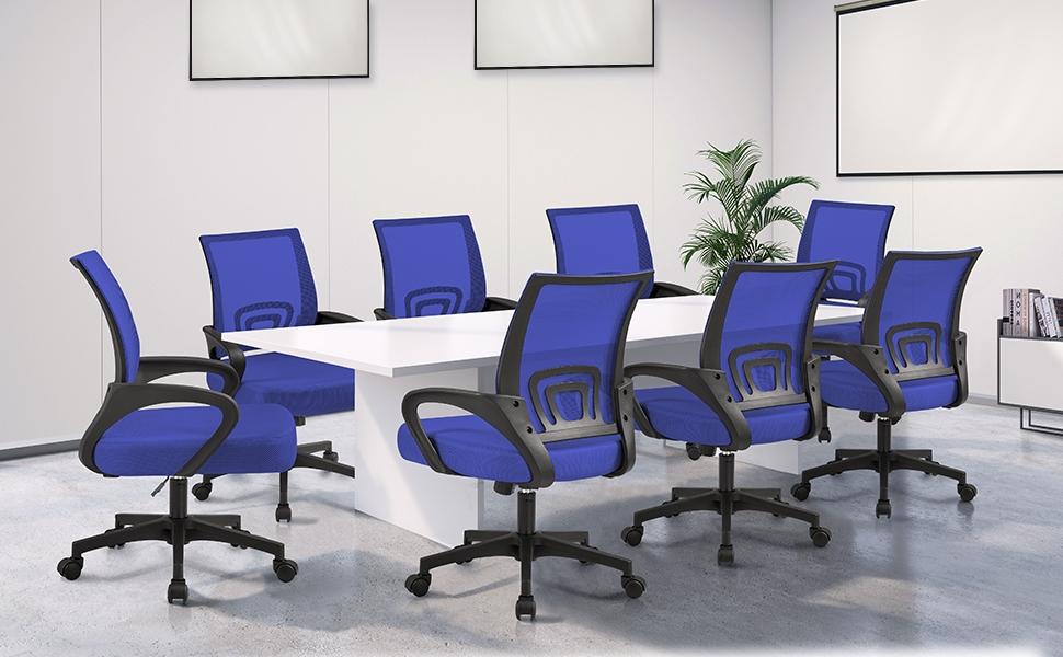 Офісний стіл Yaheetech з ергономічною спинкою з сітки, регульованою висотою та підлокітниками, поворотний крісло для начальника, витримує до 136 кг, блакитний