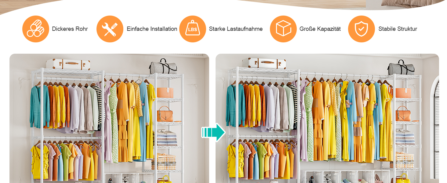 Розширюваний вішак для одягу, металевий гардеробний стійка з регульованими полицями (білий)