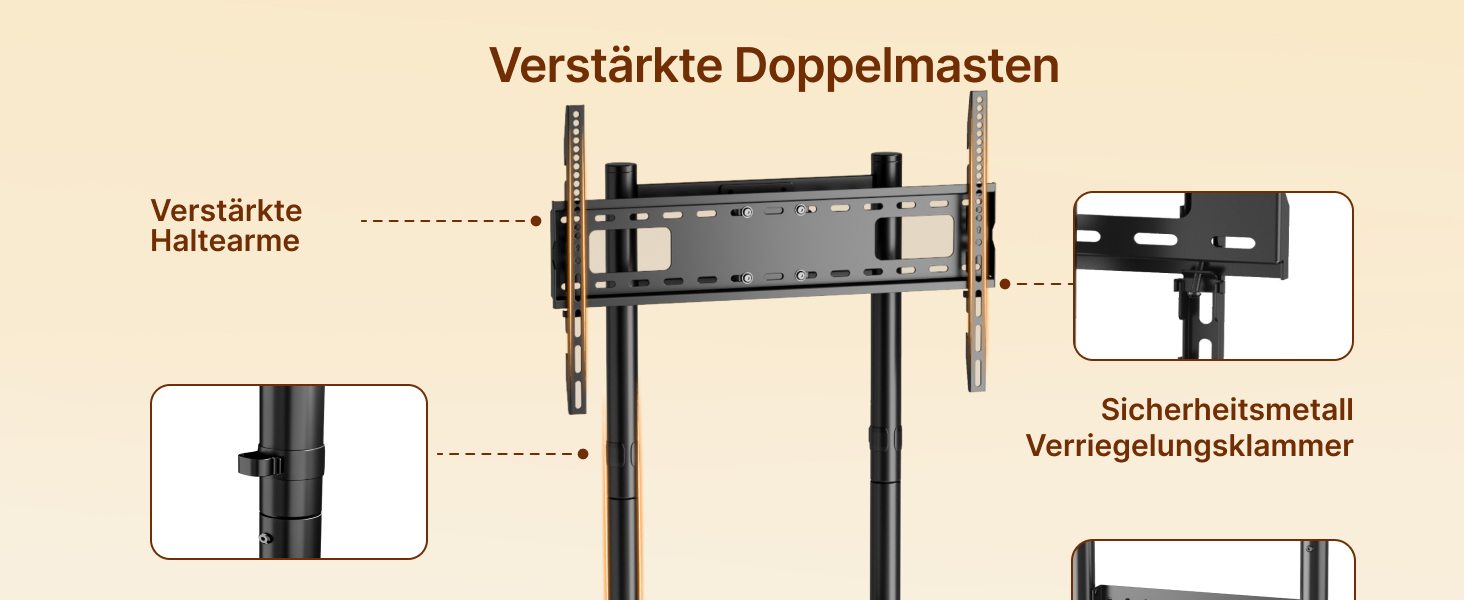 Підставка для телевізора на колесах, 50-90 дюймів, до 70 кг, регульована висота та нахил, з полицями, VESA 600x400 мм