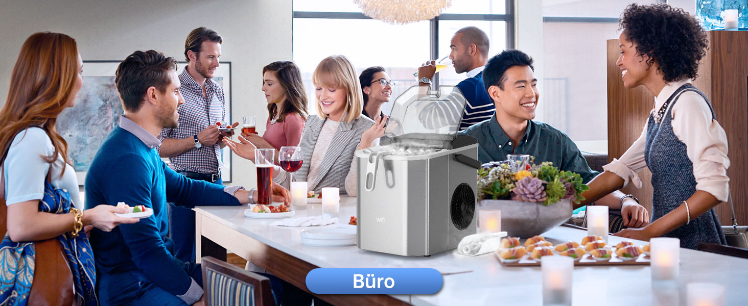 Машина для приготування льоду WIE 1.3 л з лопаткою, 9 кубиків за 6 хвилин, тиха, самоочисна, для кухні, офісу, бару, вечірки (срібна)