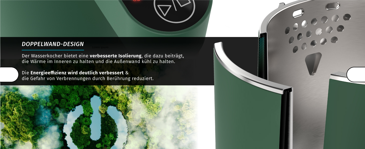 Електричний чайник Arendo з регулюванням температури (45°C-100°C), 1.5 л, з подвійними стінками, без BPA, з функцією підтримання тепла, зелений