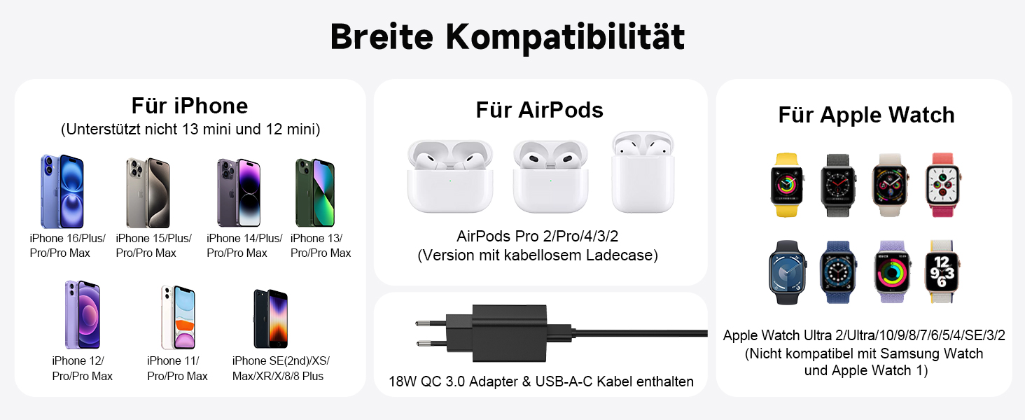 Бездротова зарядка 3-в-1 для Apple iPhone, Apple Watch та AirPods (чорний)