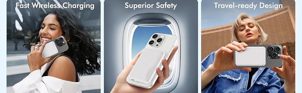Магнітний бездротовий Power Bank 10000mAh 20W з швидкою зарядкою для iPhone 17 16 15 14 13 12 Pro Max, iPad, Samsung Galaxy