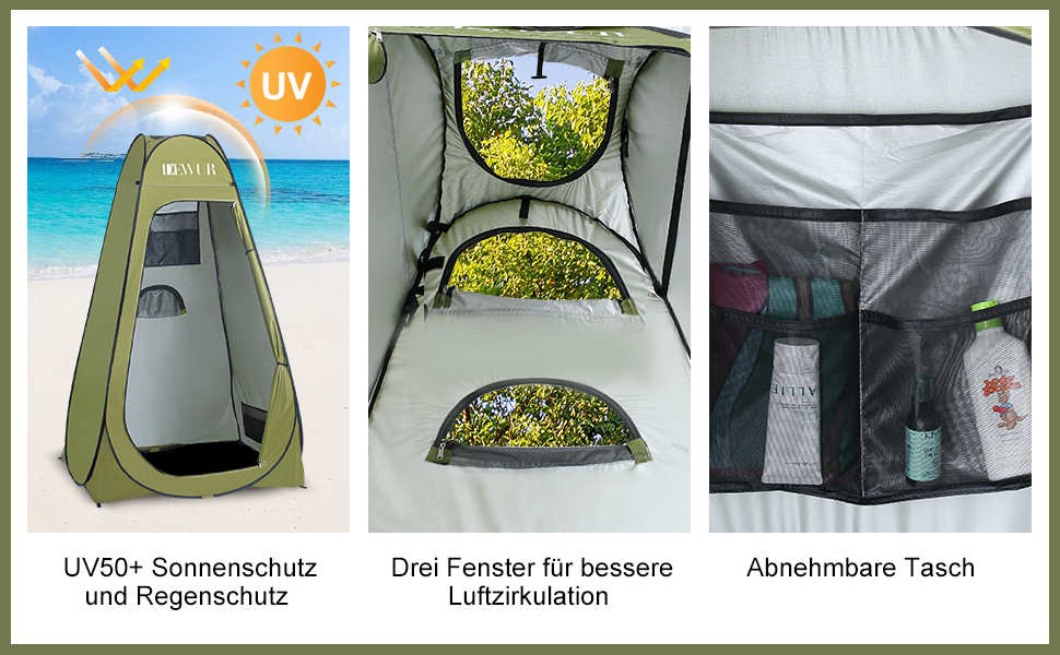 Camping Privacy Tent with Shower - Pop Up Changing Room & Toilet Shelter - UV 50+ Protection - Portable Outdoor WC Tent for Camping & Beach - Includes Carry Bag