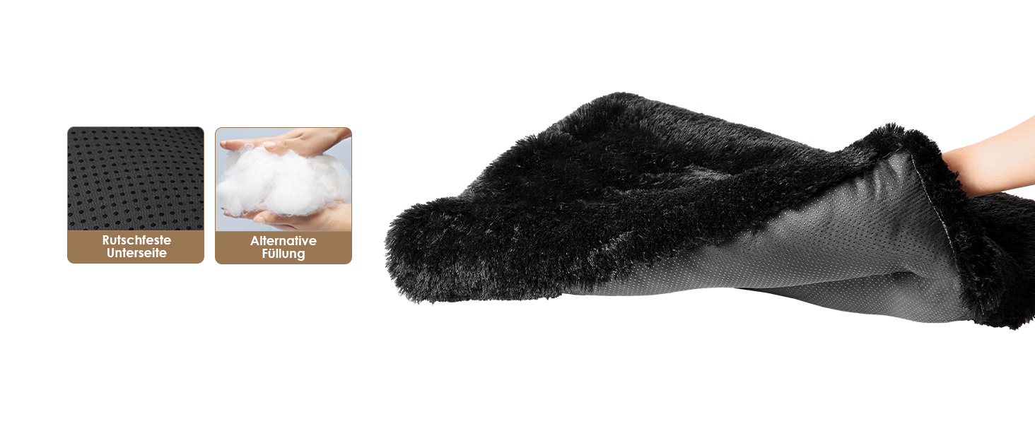 М'яке ліжко для собак EHEYCIGA, 60x45 см, чорне, з довгим плюшем, миється, не слизьке