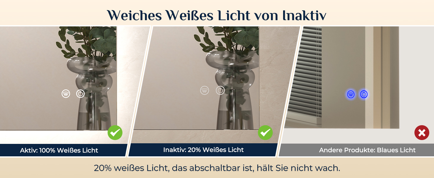 Дзеркало для ванної кімнати Keonjinn з підсвічуванням 60 см, антизапарюючий, з сенсорним вимикачем, пам'ять, 3 кольори світла, регульована яскравість, LED, без рами, прямокутне (90x90 см)