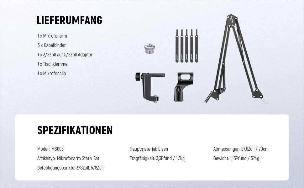 Кріплення для мікрофону Neewer MS006 – Шарнірний мікрофонний стійка з кріпленням 3/8' - 5/8' для Blue Yeti, Snowball, Quadcast та інших мікрофонів (до 1.5кг)